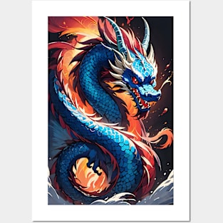 Red and blue Chinese dragon Posters and Art